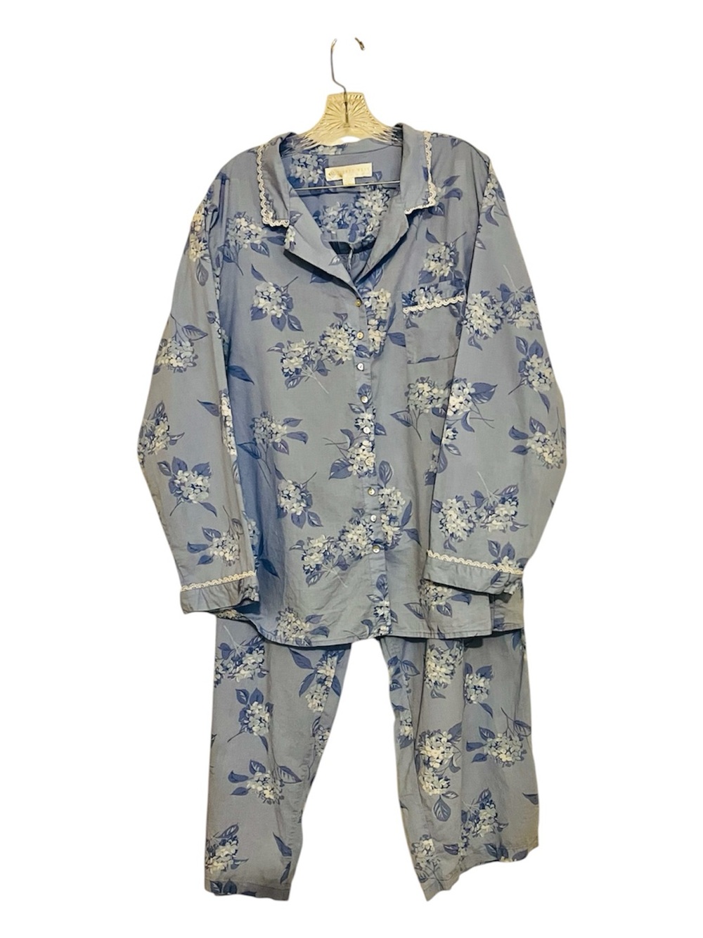 Eileen West Lt. Blue Hydrangea Print Cotton Pajamas 3X